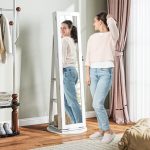 Specchio Portagioie 3 in 1 Girevole a 360°, Ripiani Posteriori e Anta con Chiave, 55x55x161 cm, Bianco - immagine 8
