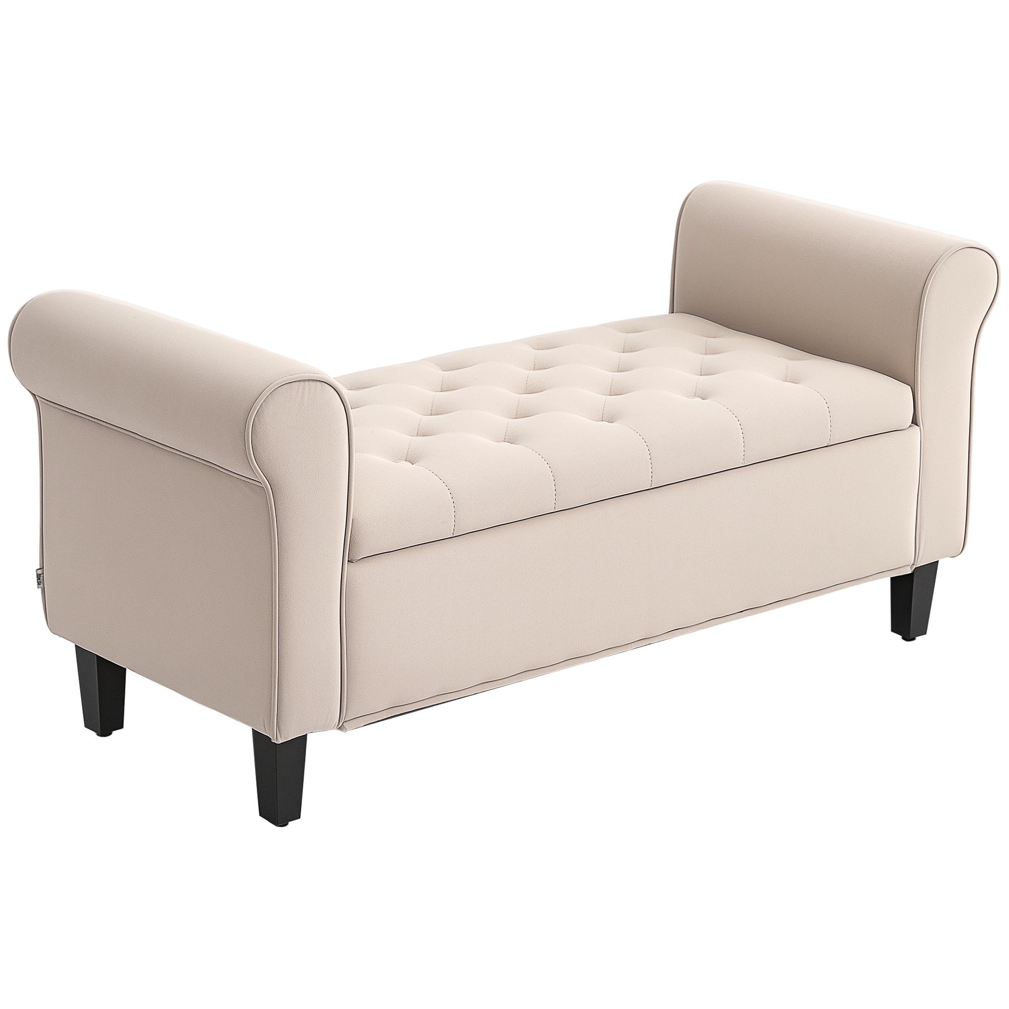 upQ3941975aeac298.jpg Panca Fondo Letto in Tessuto Vellutato con Spazio Portaoggetti e Braccioli, 126x48.5x57 cm, Beige - immagine 1