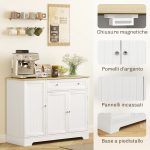 Credenza Moderna con Spazio di Archiviazione, Mobile Buffet con Cassetto, Ripiani Regolabili, Piccola Dispensa da Cucina con Ripiani Porta, Bianco - immagine 7